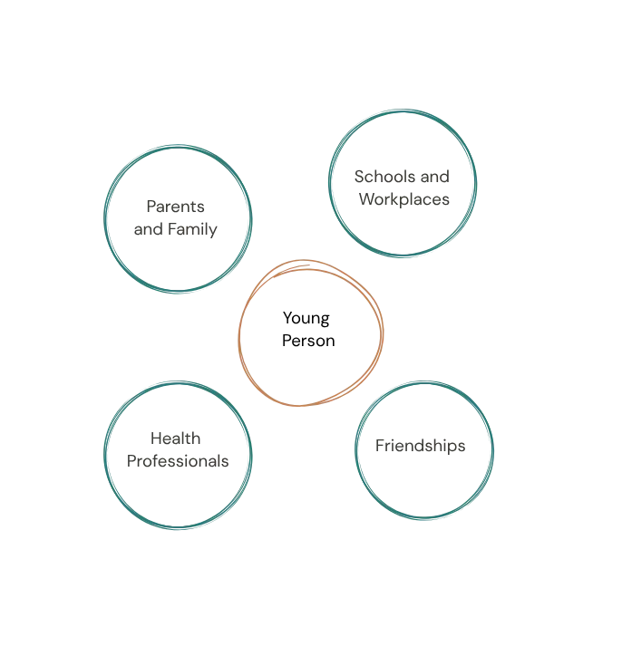Friendship ecosystem diagram showing how a young person's friendships are shaped by surrounding relationships